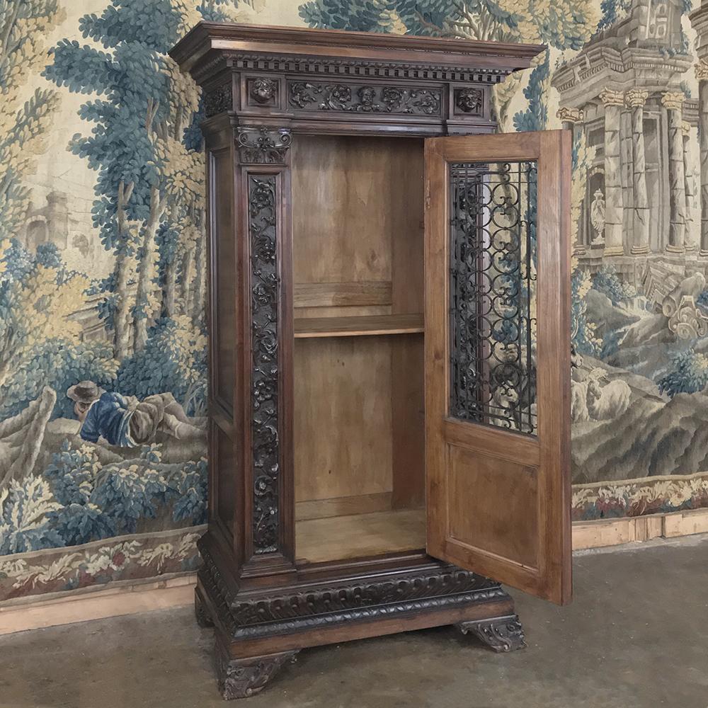 20th Century Antique Italian Renaissance Walnut Curio Cabinet