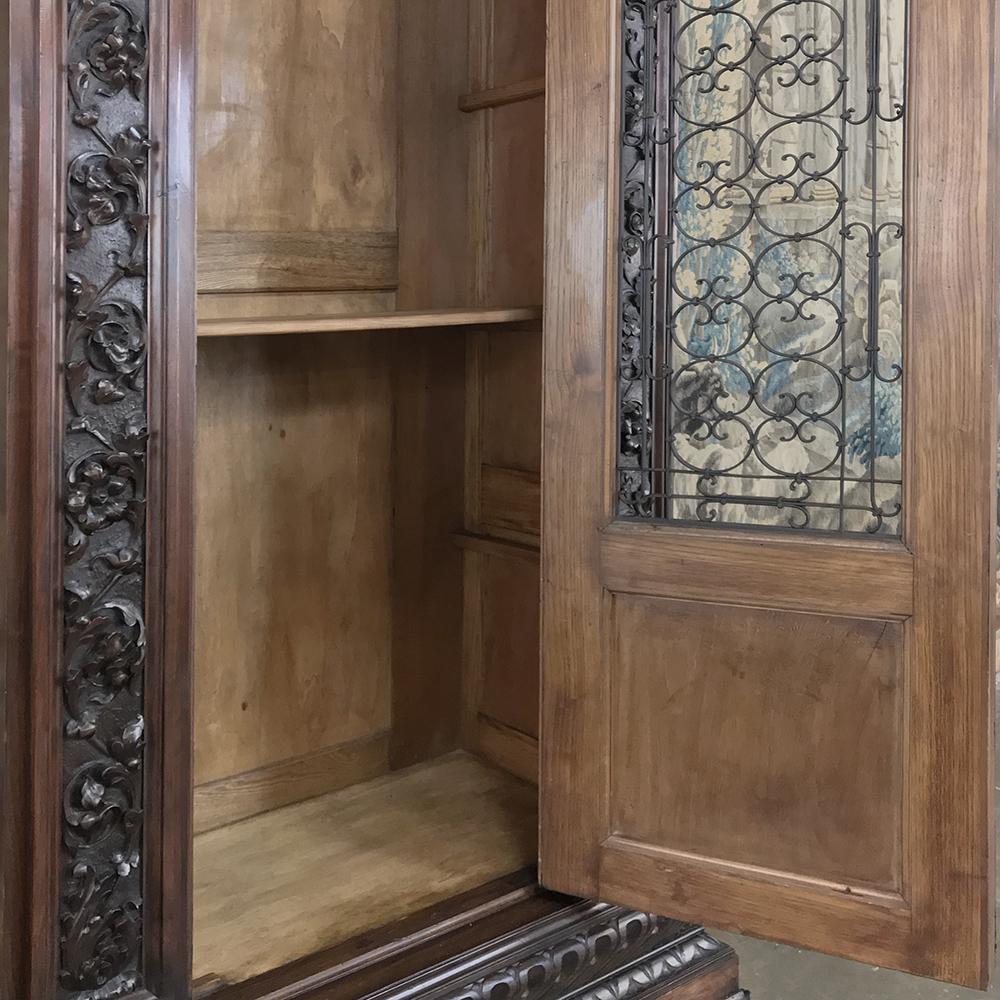 Wrought Iron Antique Italian Renaissance Walnut Curio Cabinet