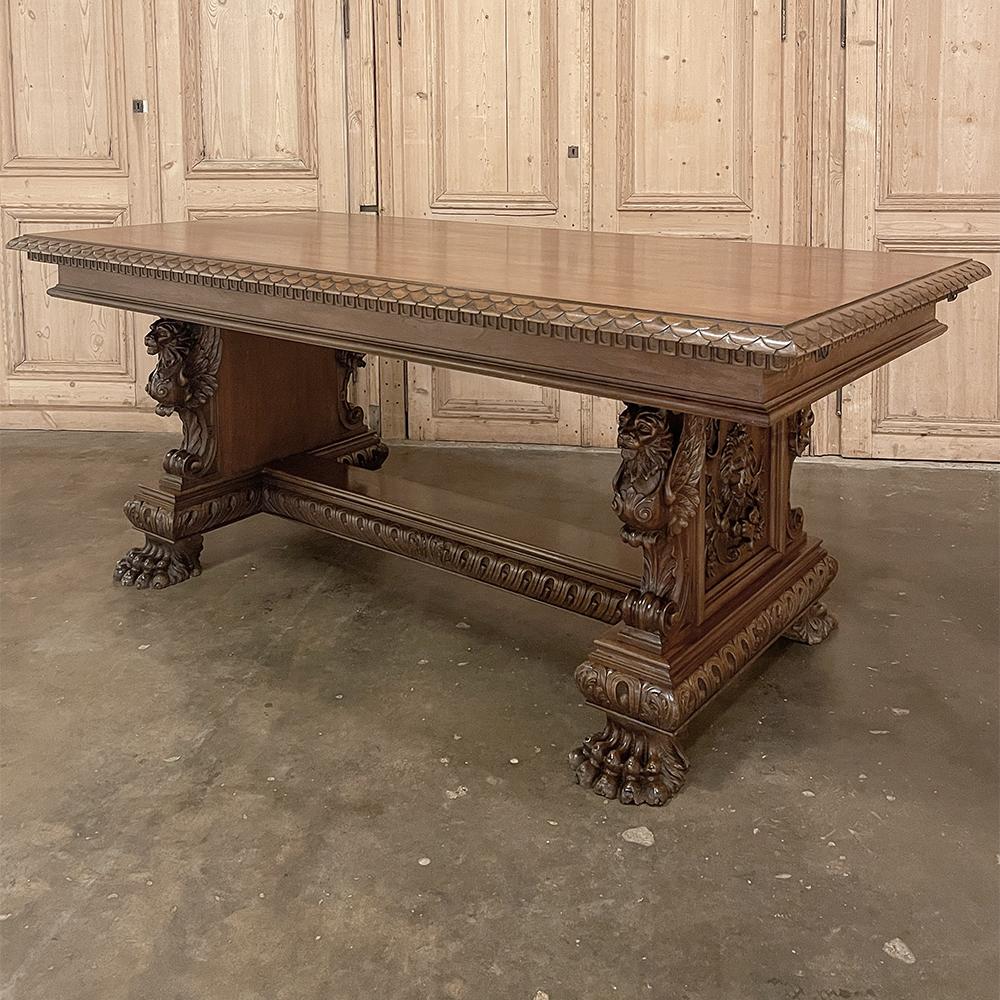 Hand-Carved Antique Italian Renaissance Walnut Desk ~ Table