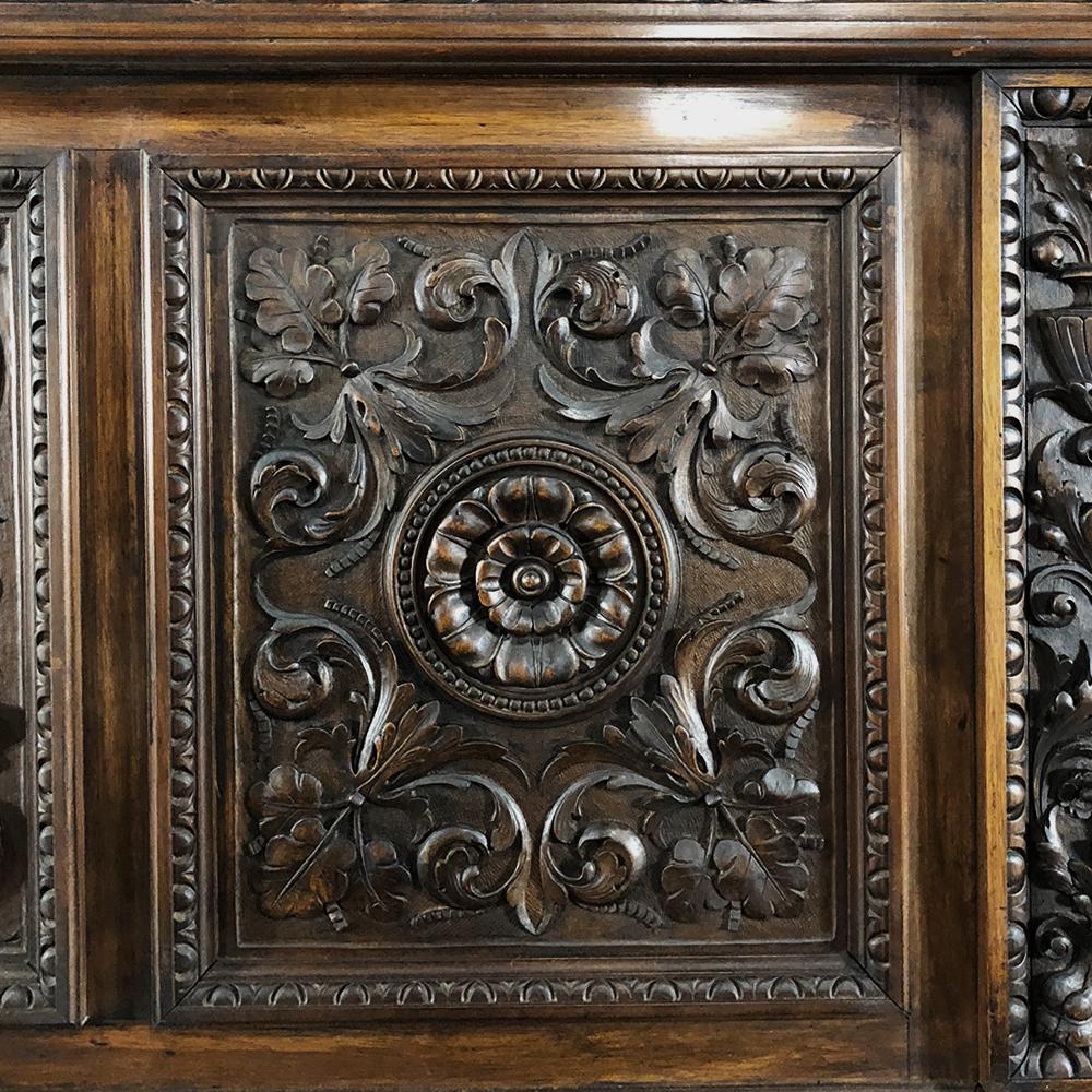 Antique Italian Renaissance Hand Carved Walnut Headboard 7