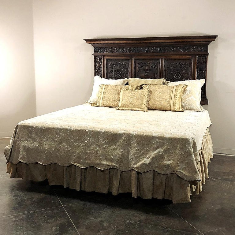 Antique Italian Renaissance Hand Carved Walnut Headboard at 1stDibs