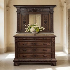 Antique Italian Renaissance Walnut Marble Top Commode