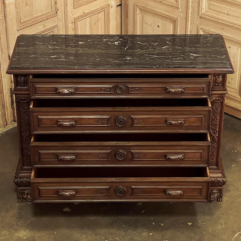 20th Century Antique Italian Renaissance Walnut Marble Top Commode For Sale