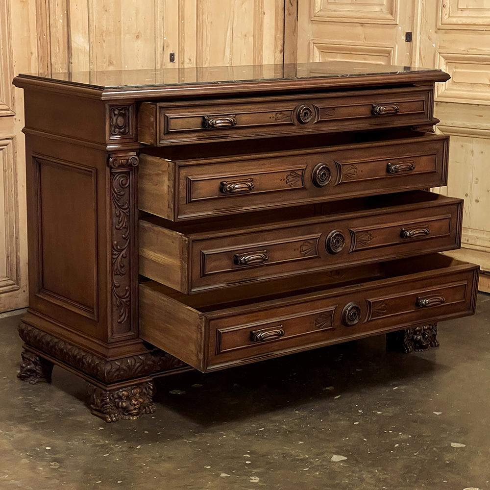 Antique Italian Renaissance Walnut Marble Top Commode For Sale 1