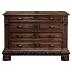 Antique Italian Renaissance Walnut Marble Top Commode