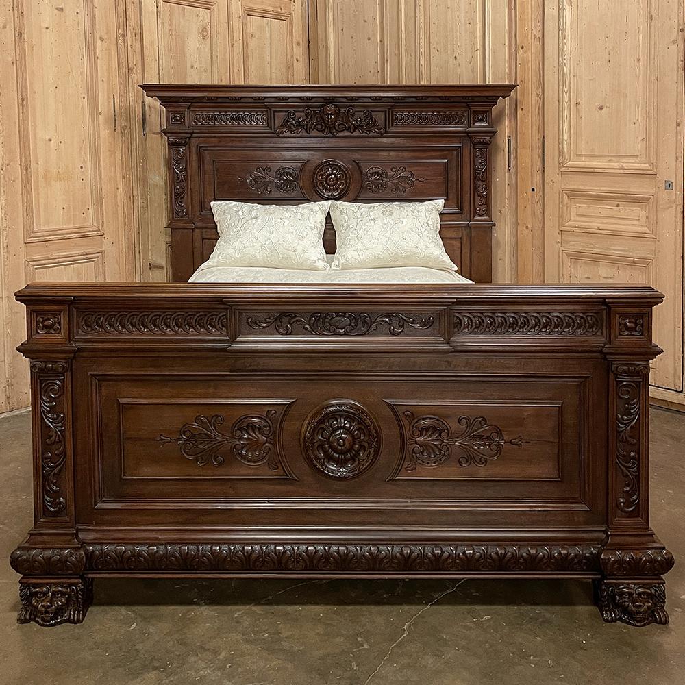 Hand-Carved Antique Italian Renaissance Walnut Queen Bed