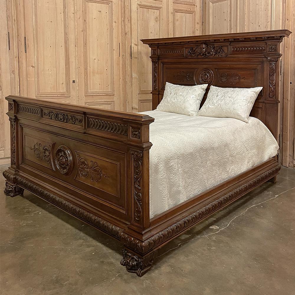 20th Century Antique Italian Renaissance Walnut Queen Bed