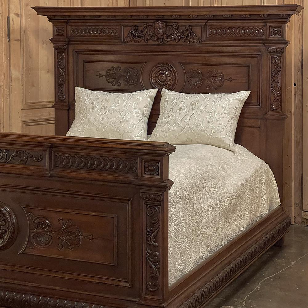 Antique Italian Renaissance Walnut Queen Bed 1