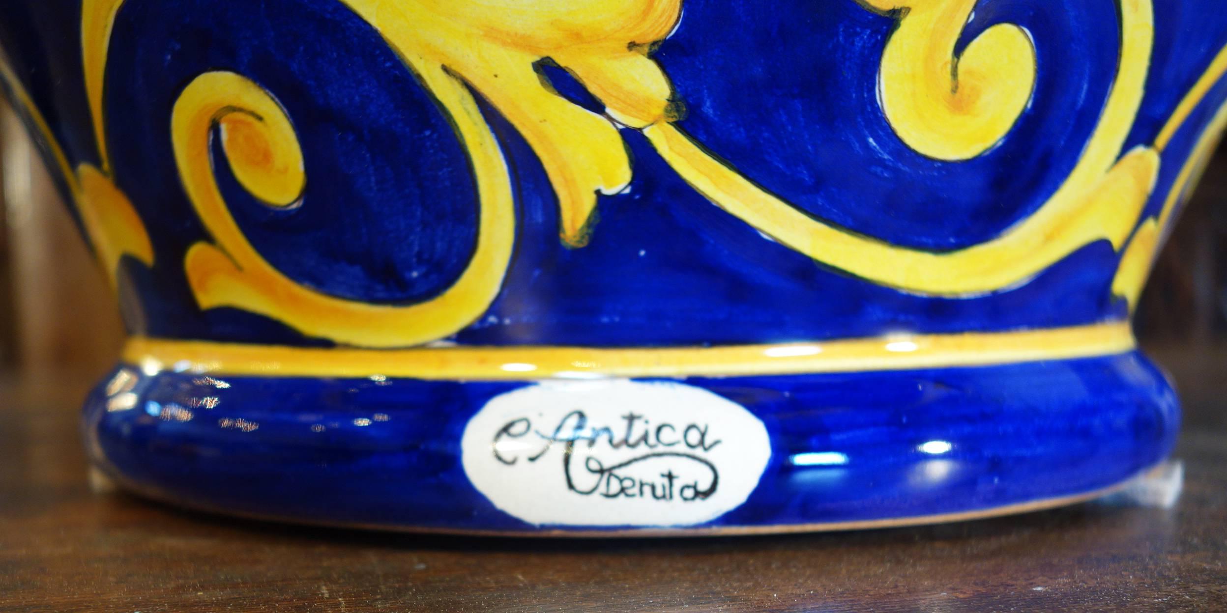 Renaissance Revival Antique Italian Reproduction Deruta Hand Painted Majolica Orci Vase For Sale