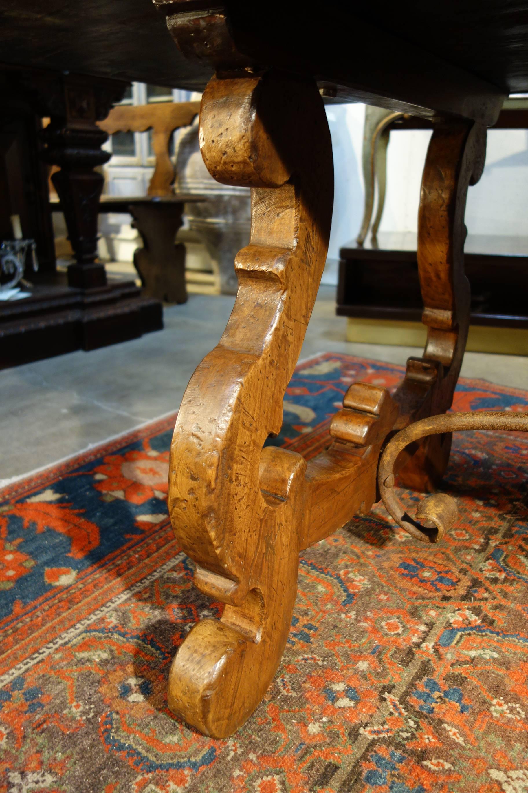 17th Century Italian Refectory Style Old Walnut Table with Forged Iron  6