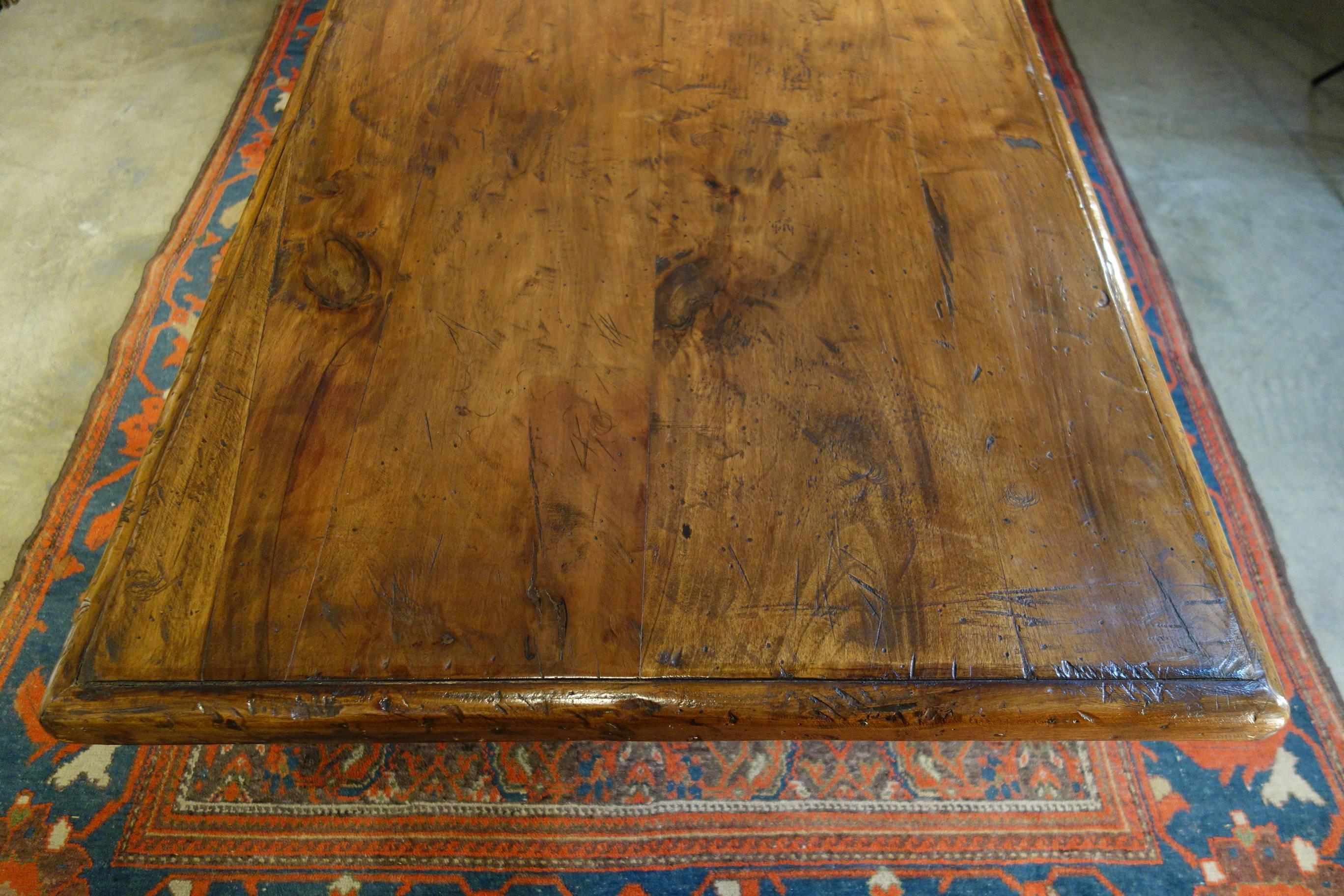 17th Century Italian Refectory Style Old Walnut Table with Forged Iron  7