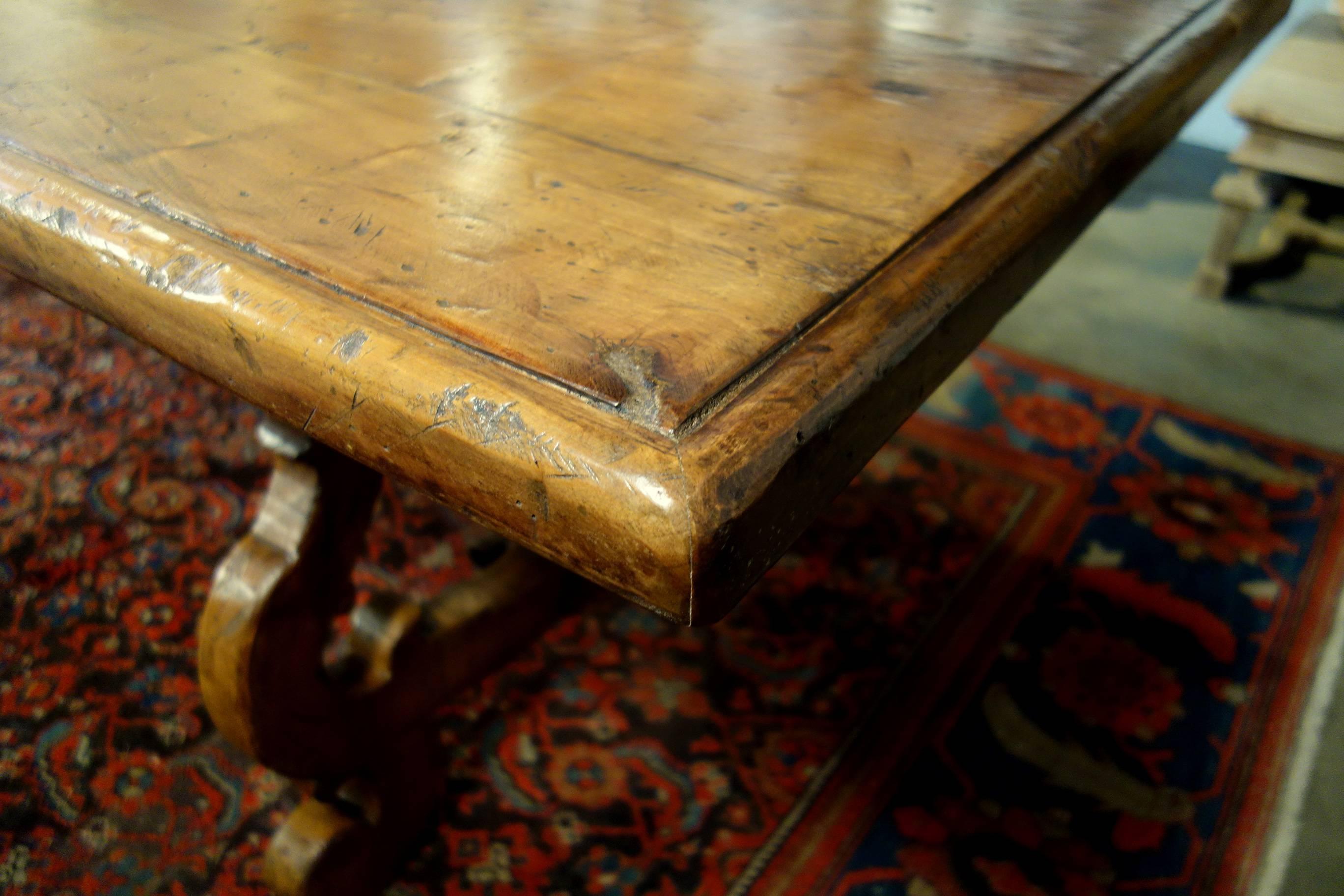 17th Century Italian Refectory Style Old Walnut Table with Forged Iron  10