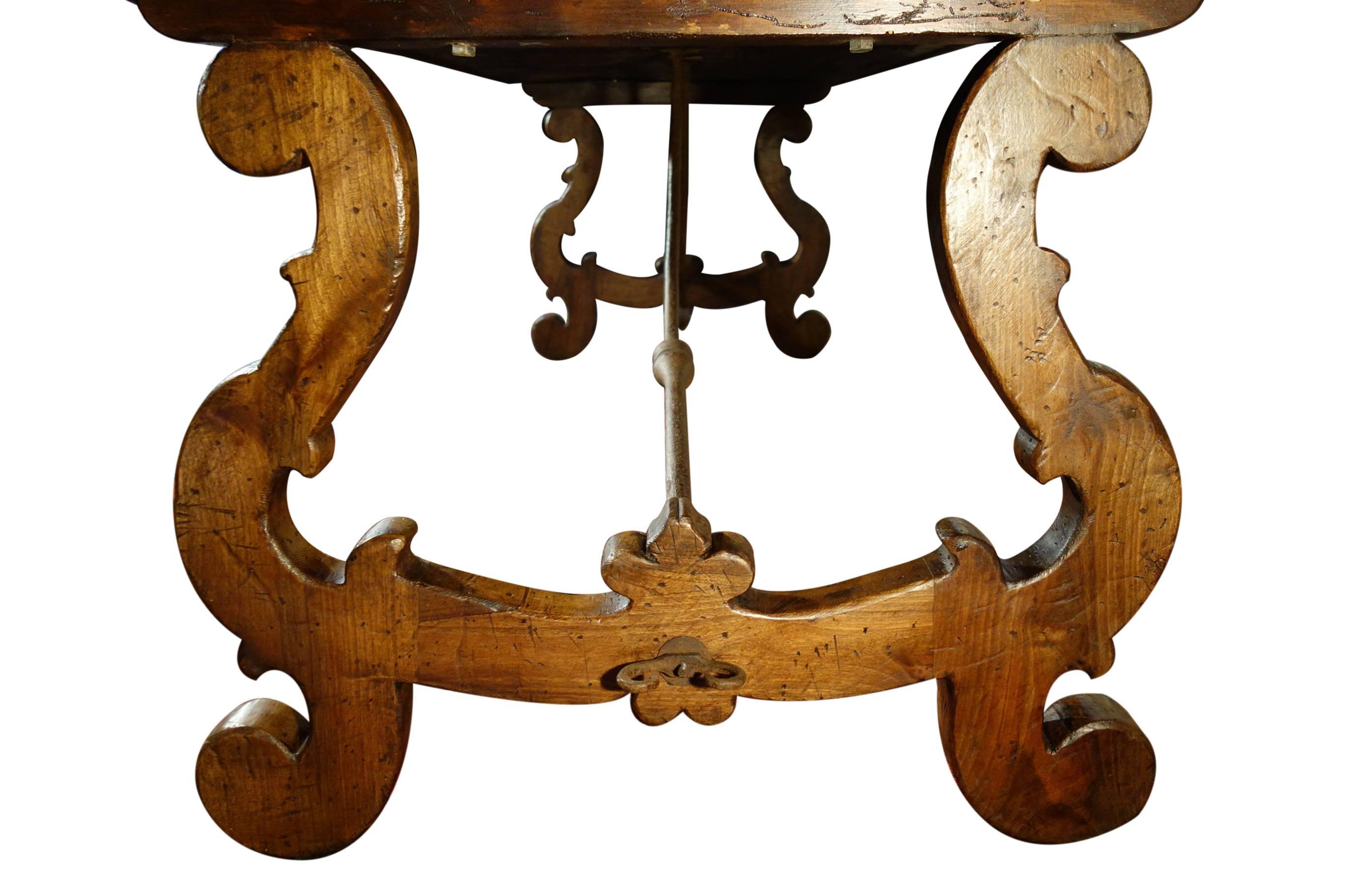 17th Century Italian Refectory Style Old Walnut Table with Forged Iron  In Excellent Condition In Encinitas, CA