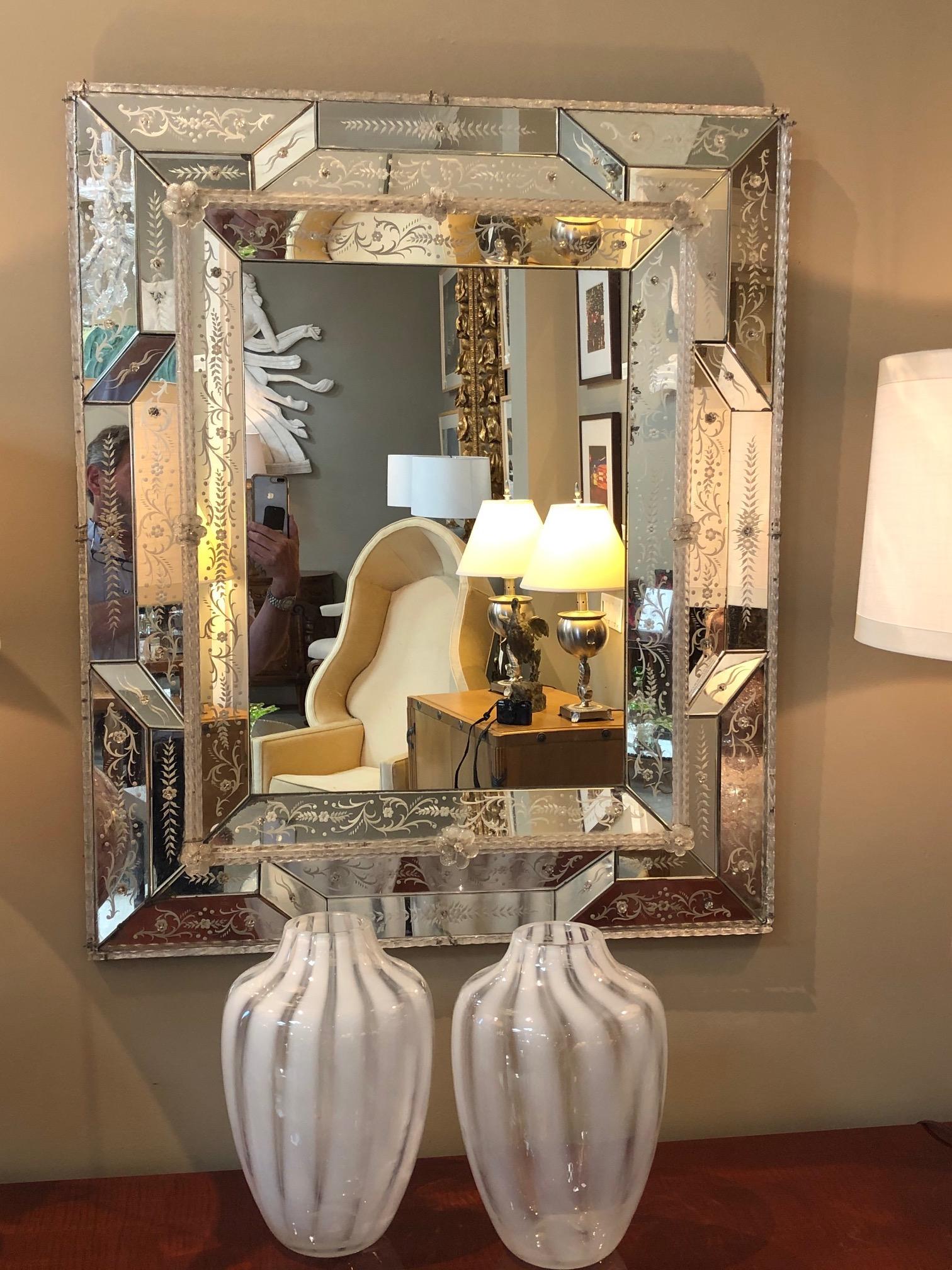 Antique Italian Reverse-Etched Rectangular Venetian Mirror 1