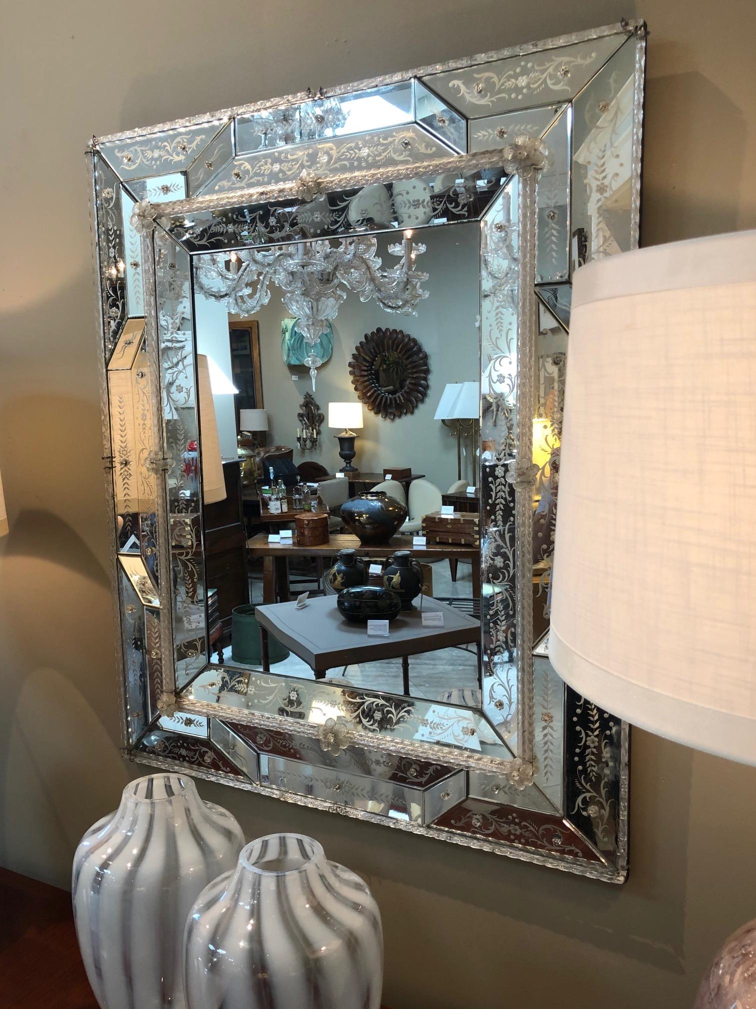 Antique Italian Reverse-Etched Rectangular Venetian Mirror 2