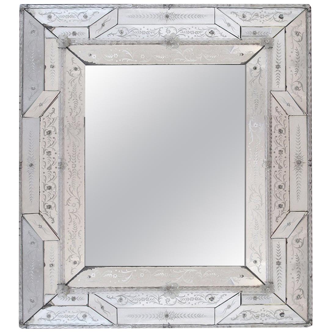 Antique Italian Reverse-Etched Rectangular Venetian Mirror