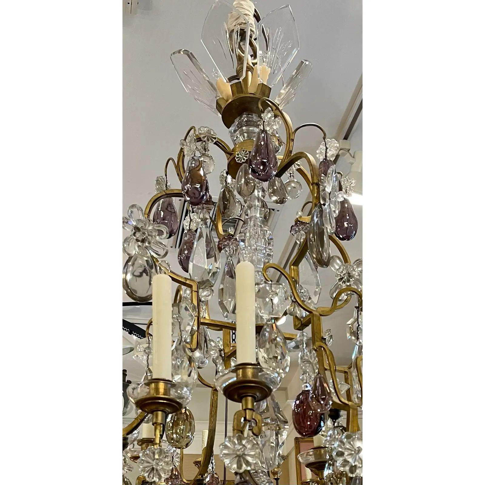 Antique Italian Rock Crystal Chandelier with Purple Fruit, 19th Century In Good Condition For Sale In LOS ANGELES, CA