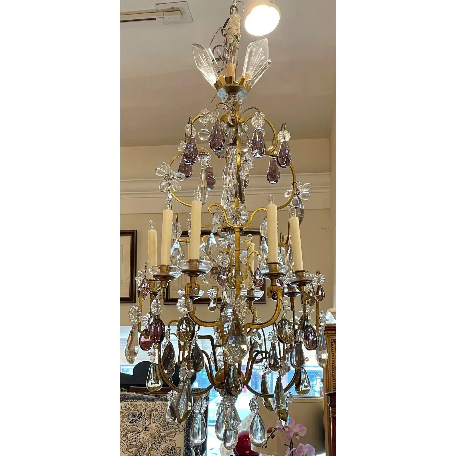Antique Italian Rock Crystal Chandelier with Purple Fruit, 19th Century For Sale 2