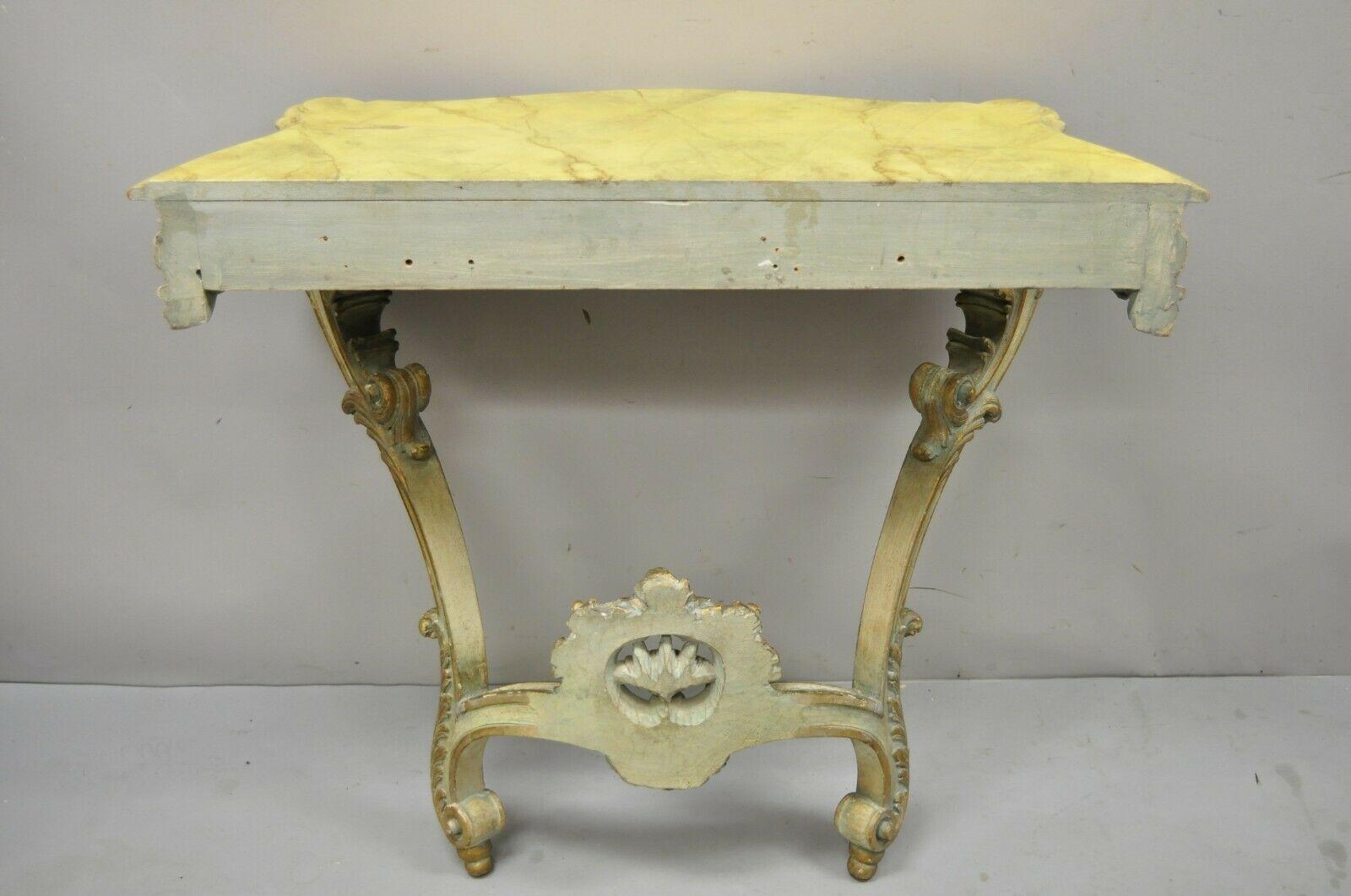 Antique Italian Rococo Carved Giltwood Wall Mount Console Hall Table For Sale 3