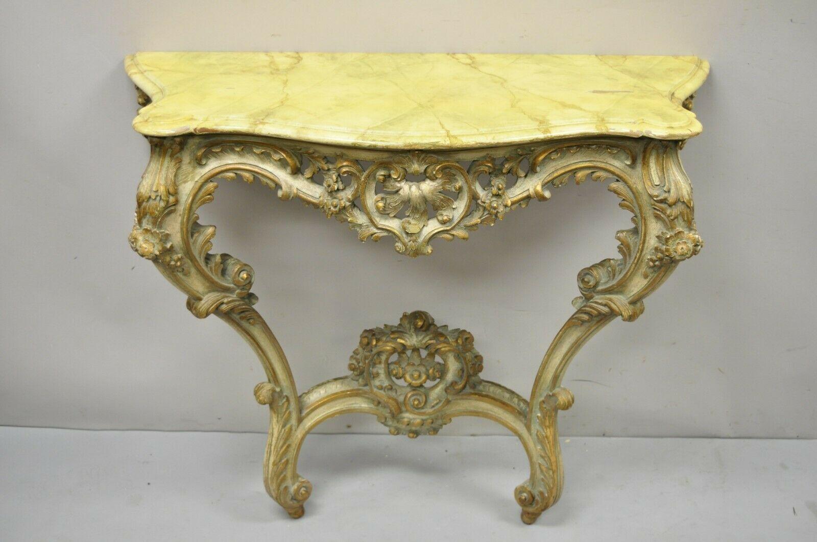 Antique Italian Rococo Carved Giltwood Wall Mount Console Hall Table For Sale 4