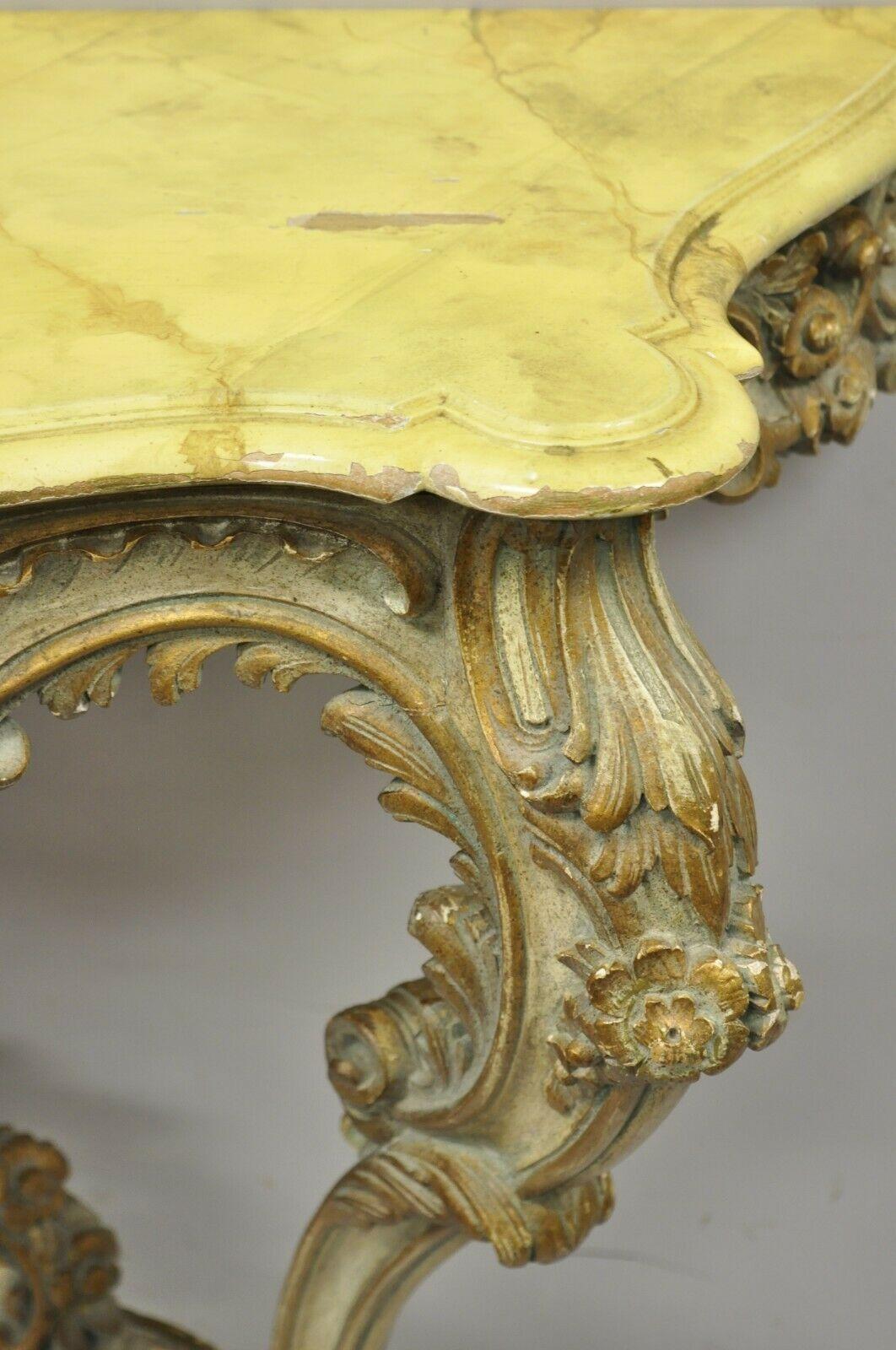 Antique Italian Rococo Carved Giltwood Wall Mount Console Hall Table In Good Condition For Sale In Philadelphia, PA