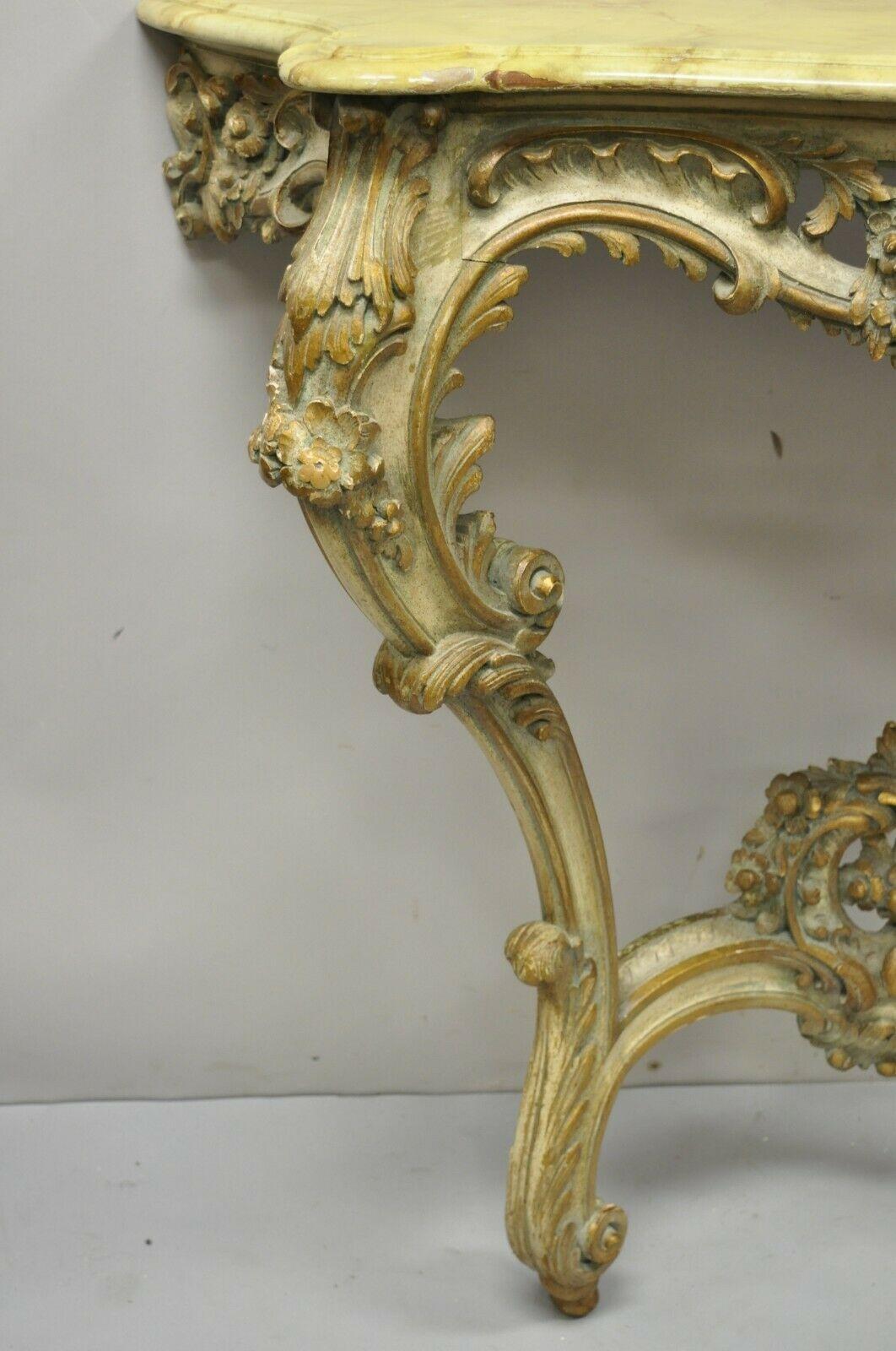 Antique Italian Rococo Carved Giltwood Wall Mount Console Hall Table For Sale 1