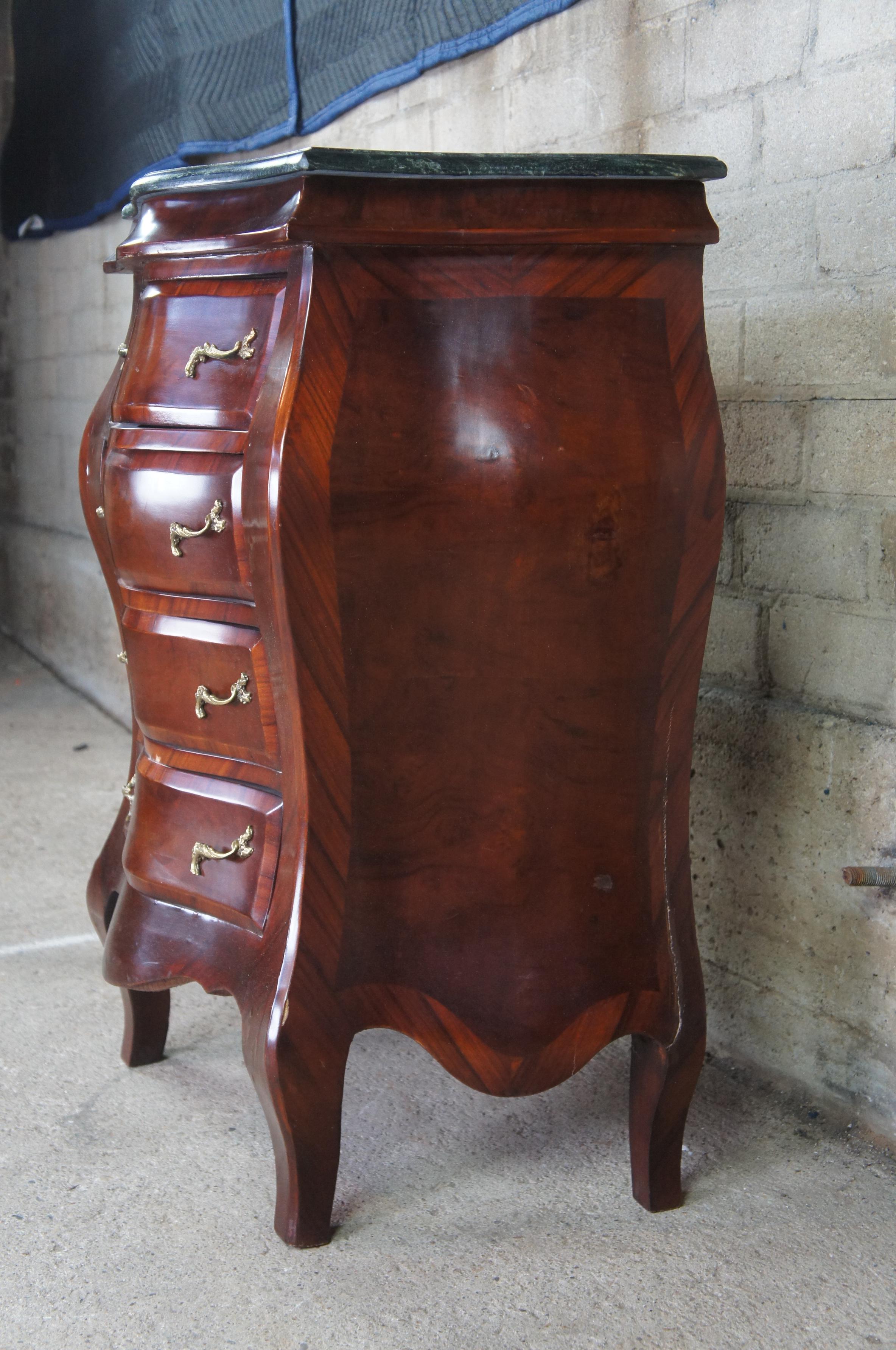Antique Italian Rococo Crotch Mahogany Marble Bombe Lingerie Commode Chest For Sale 6