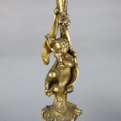 Antique Italian Rococo Figural Bronze Pair Candelabra Banquet Lamps, circa 1920