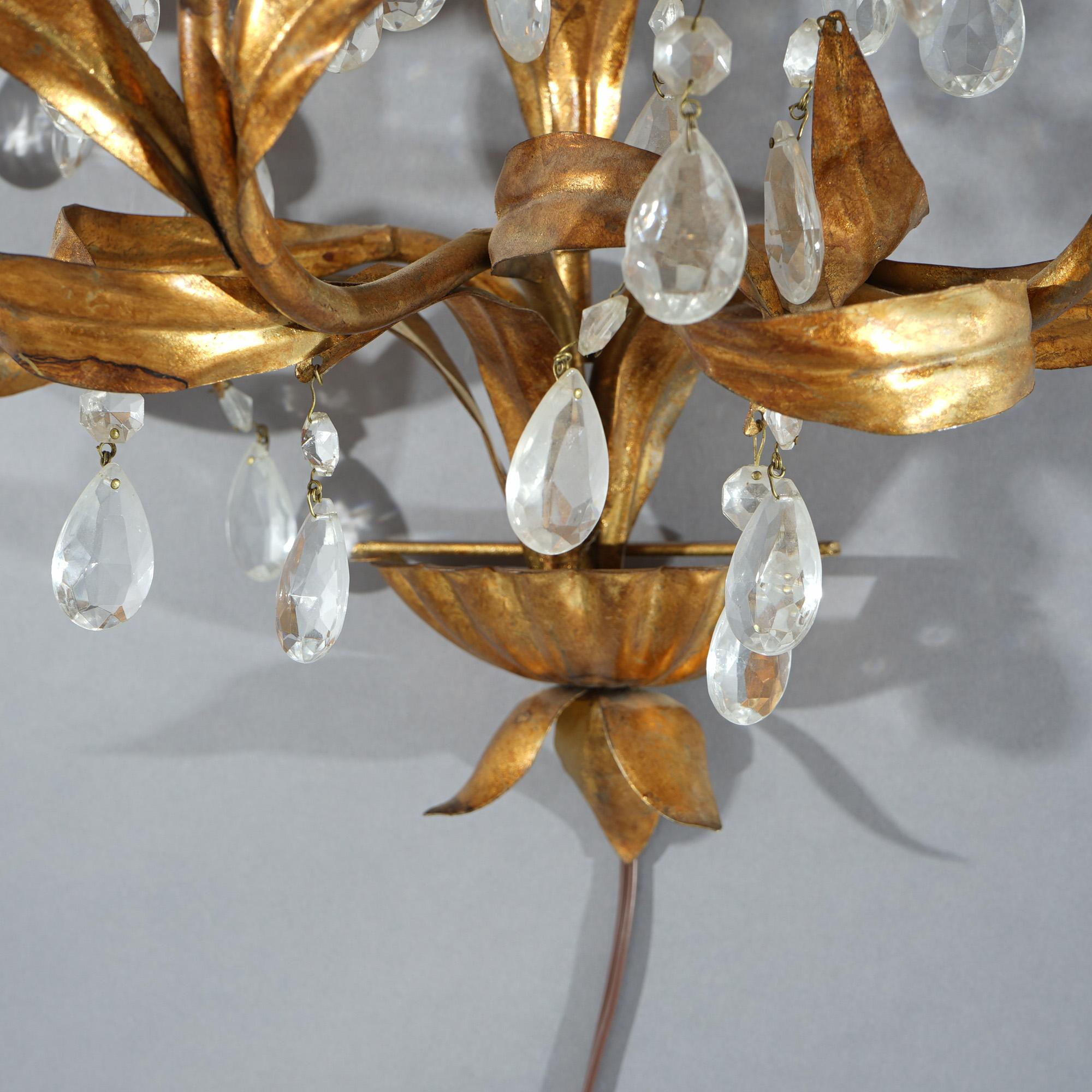 Antique Italian Rococo Figural Gold Gilt Metal Cherub Crystal Wall Sconce C1930 4