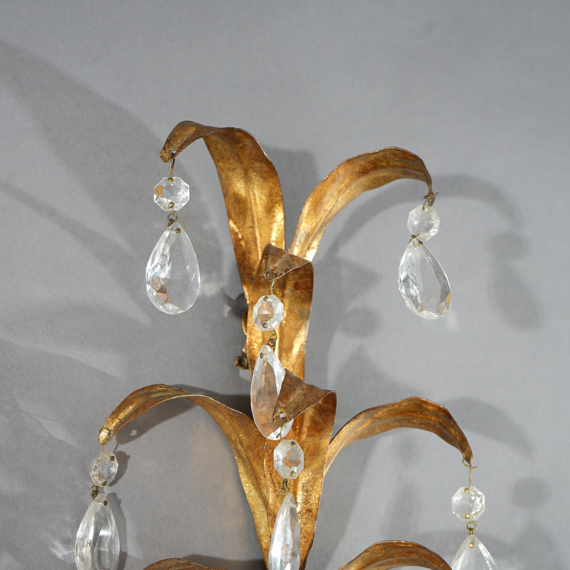 Antique Italian Rococo Figural Gold Gilt Metal Cherub Crystal Wall Sconce C1930 6