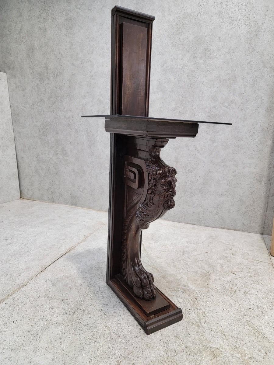 Antique Italian Rococo Figural Oak Architectural Element/Side Table/Side Table For Sale 2