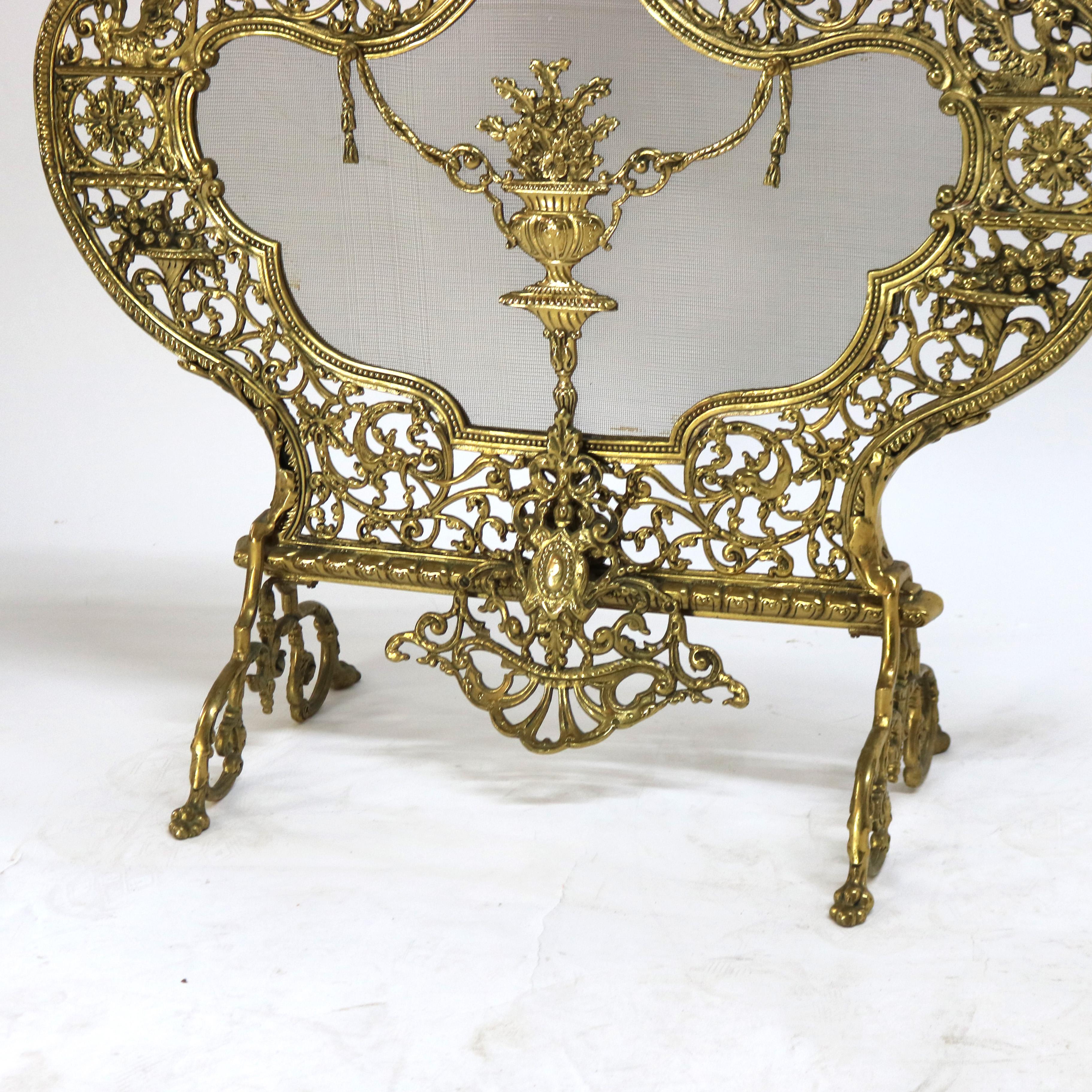 Antigua pantalla de chimenea rococó italiana de bronce dorado Panier de Fleurs C1900 Bronce