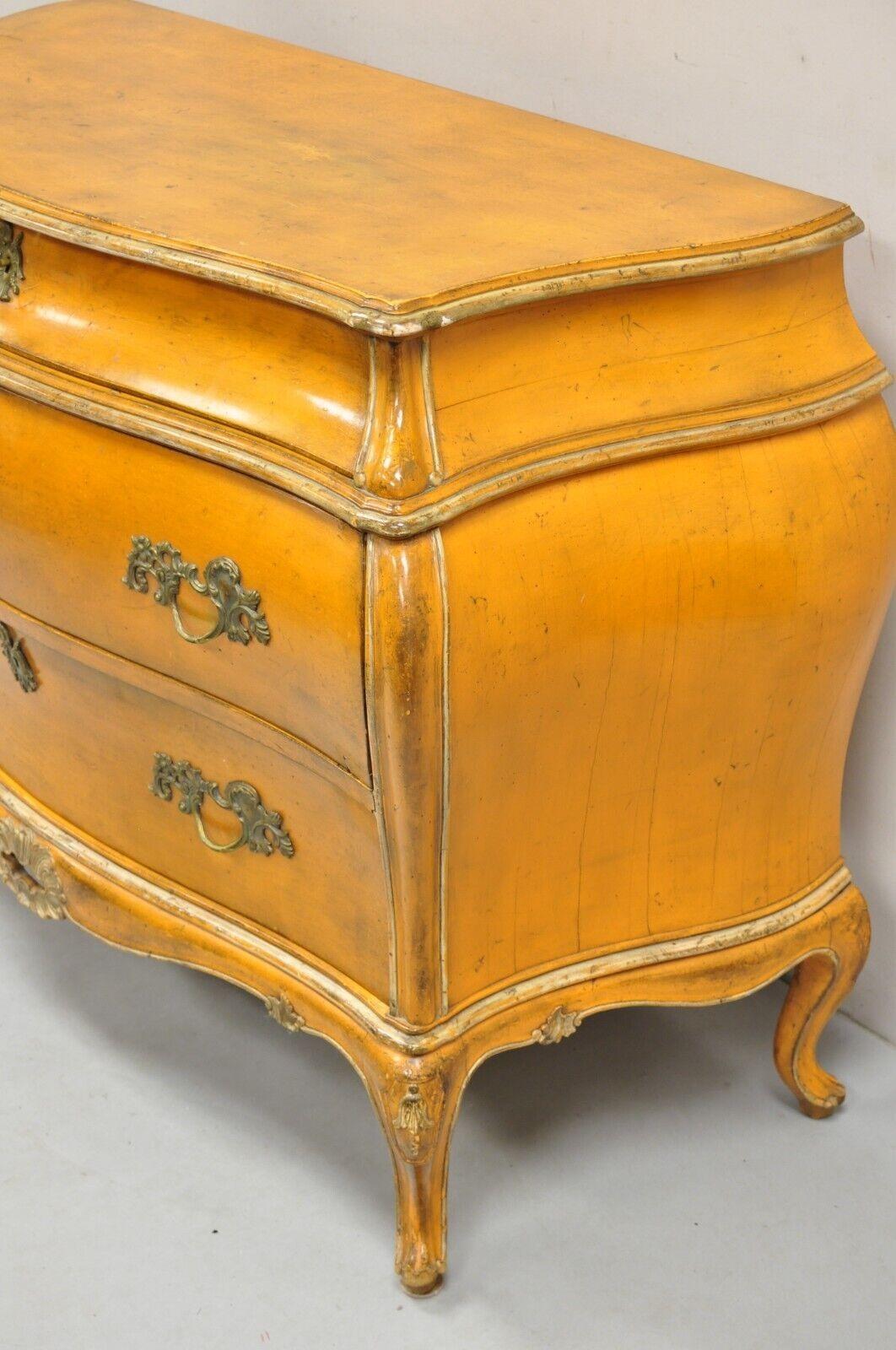 Antique Italian Rococo Orange Painted Bombe Commode Chest of Drawers For Sale 5
