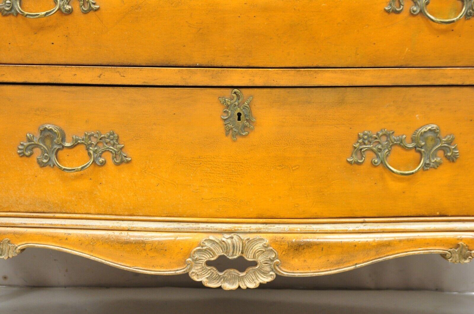 Baroque Antique Italian Rococo Orange Painted Bombe Commode Chest of Drawers For Sale