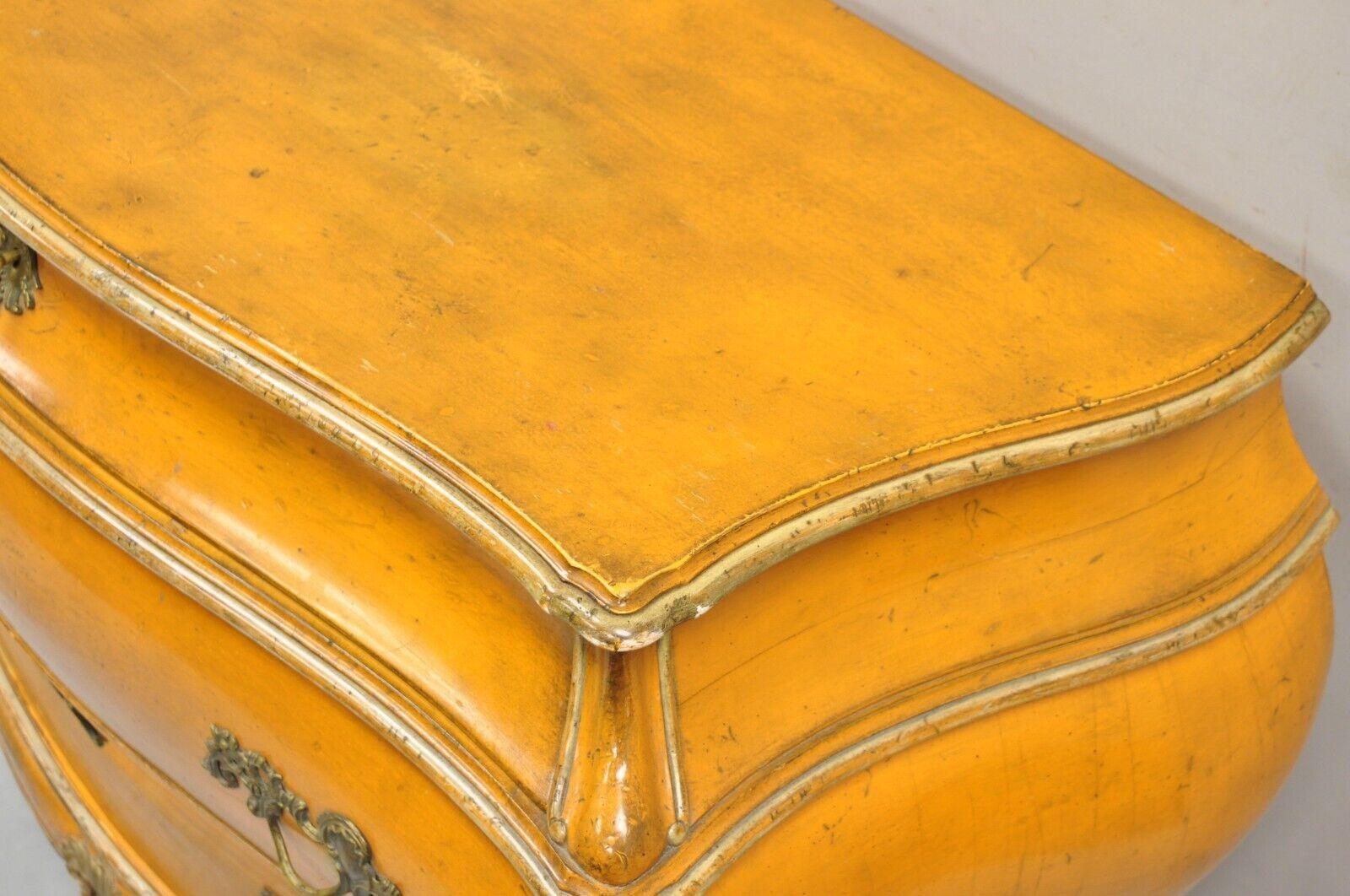 20th Century Antique Italian Rococo Orange Painted Bombe Commode Chest of Drawers For Sale