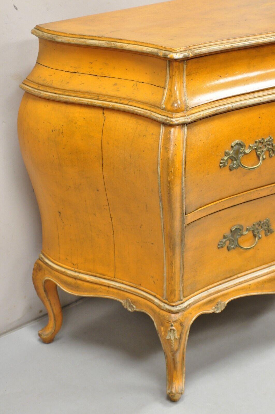 Antique Italian Rococo Orange Painted Bombe Commode Chest of Drawers For Sale 1