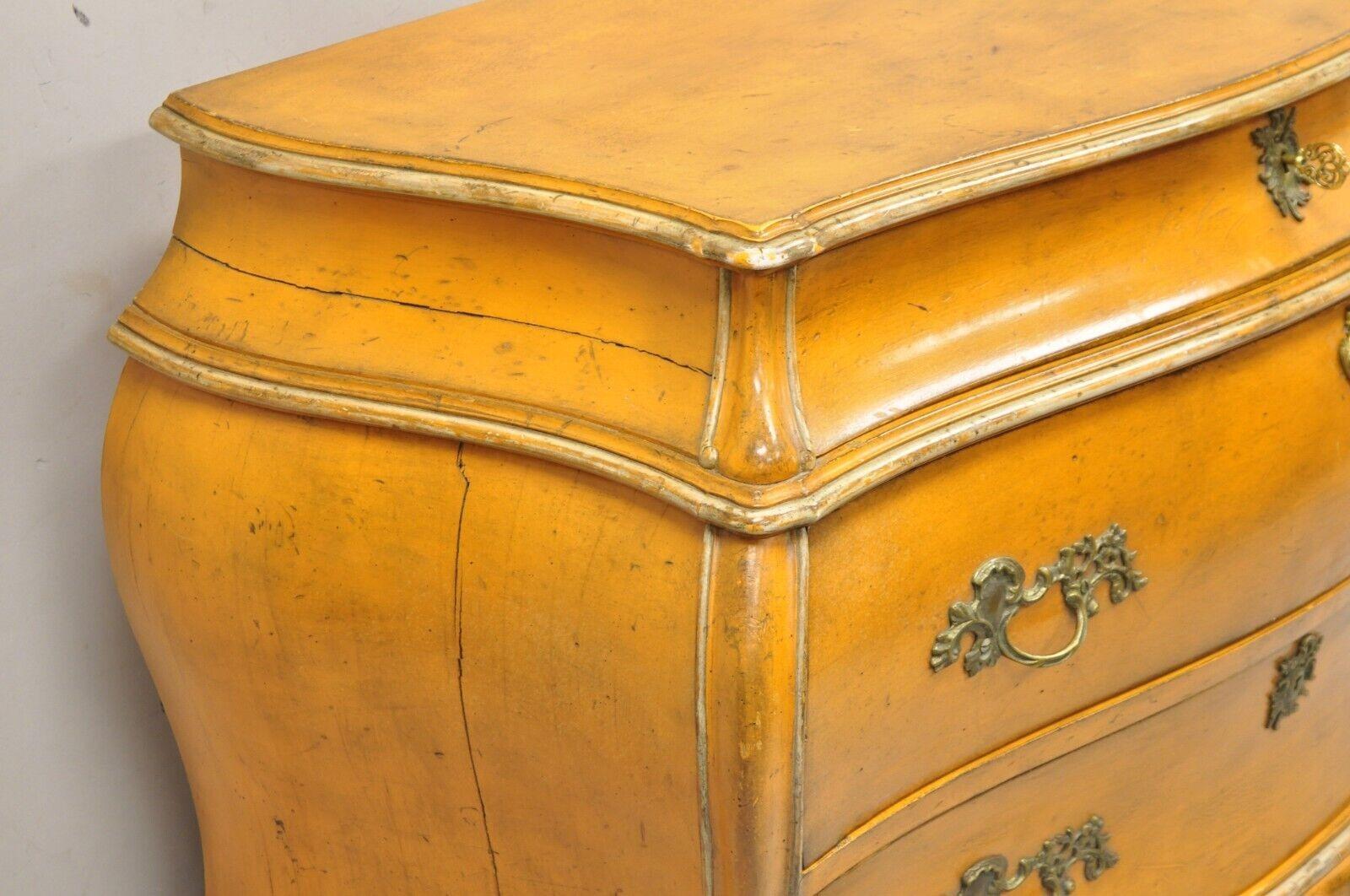 Antique Italian Rococo Orange Painted Bombe Commode Chest of Drawers For Sale 2