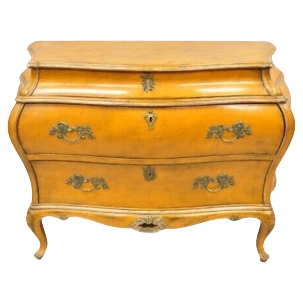 Antique Italian Rococo Orange Painted Bombe Commode Chest of Drawers For Sale