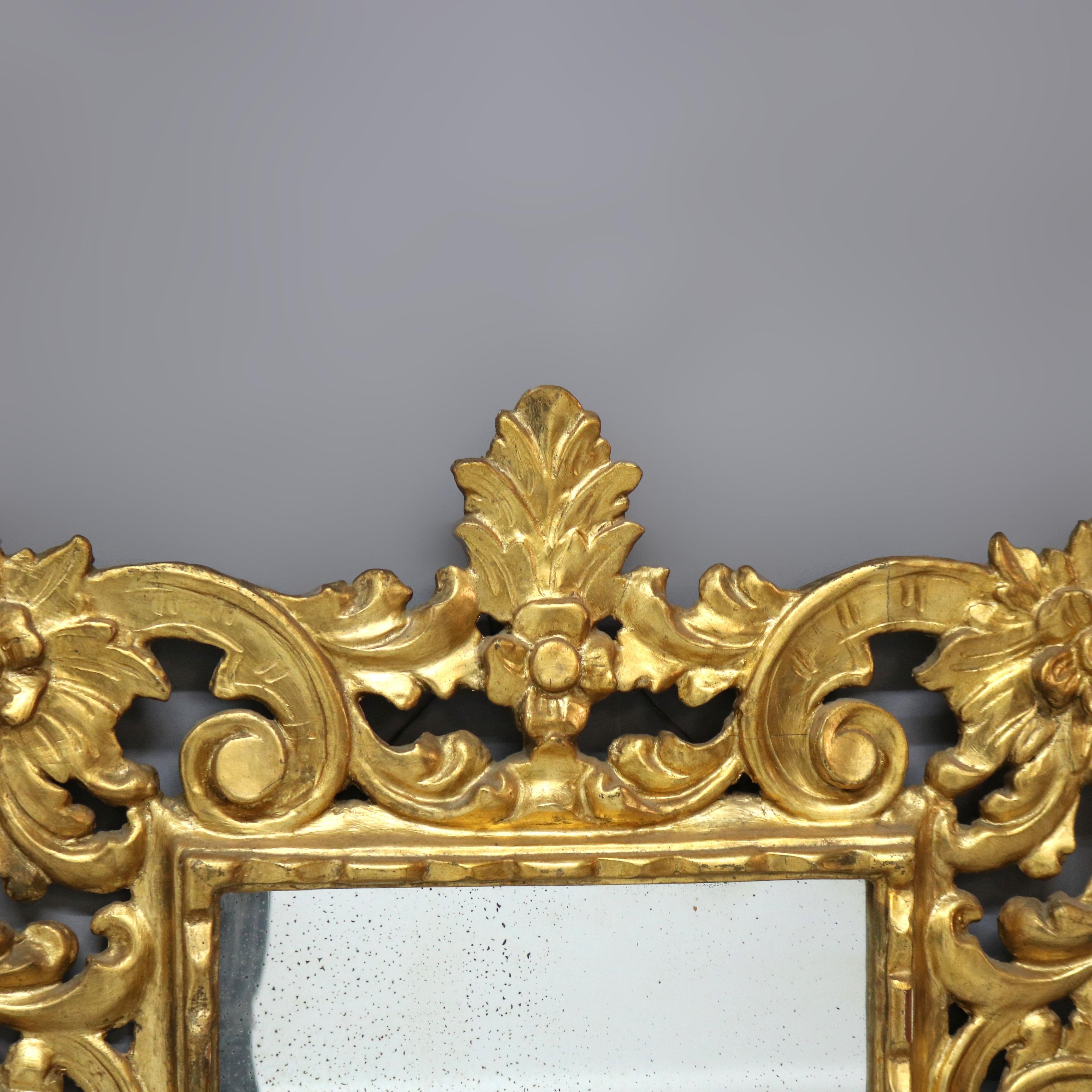 Antike italienische Rokoko Reticulated Foliate Form Giltwood Spiegel C1890 im Zustand „Gut“ im Angebot in Big Flats, NY