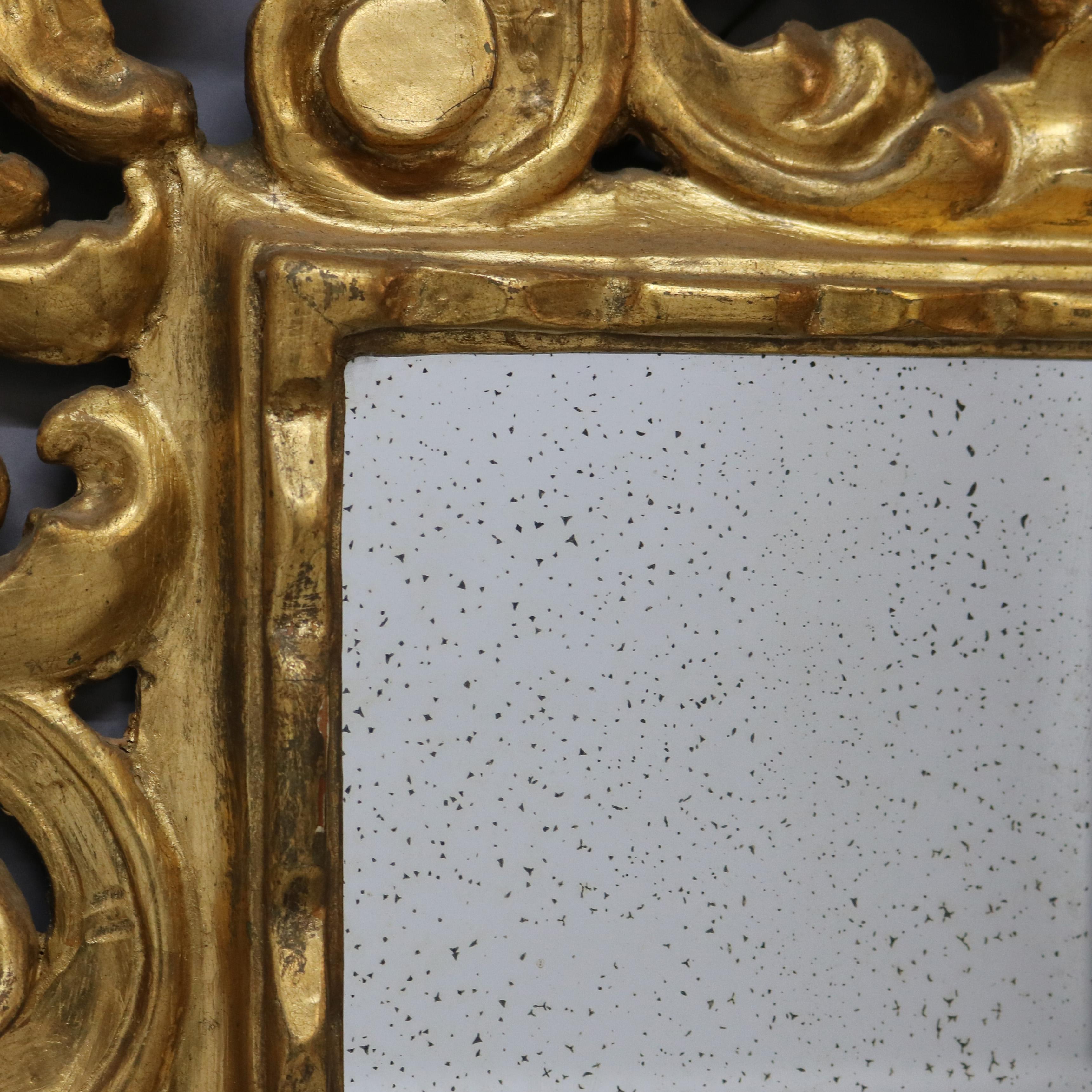 Antike italienische Rokoko Reticulated Foliate Form Giltwood Spiegel C1890 (Holz) im Angebot