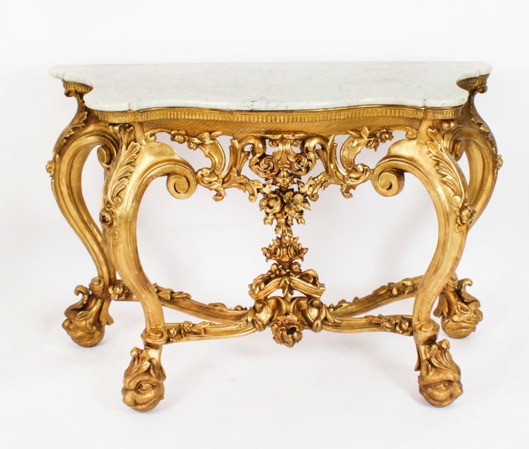 Antique Italian Rococo Revival Carved Giltwood Console and Mirror 19th ...