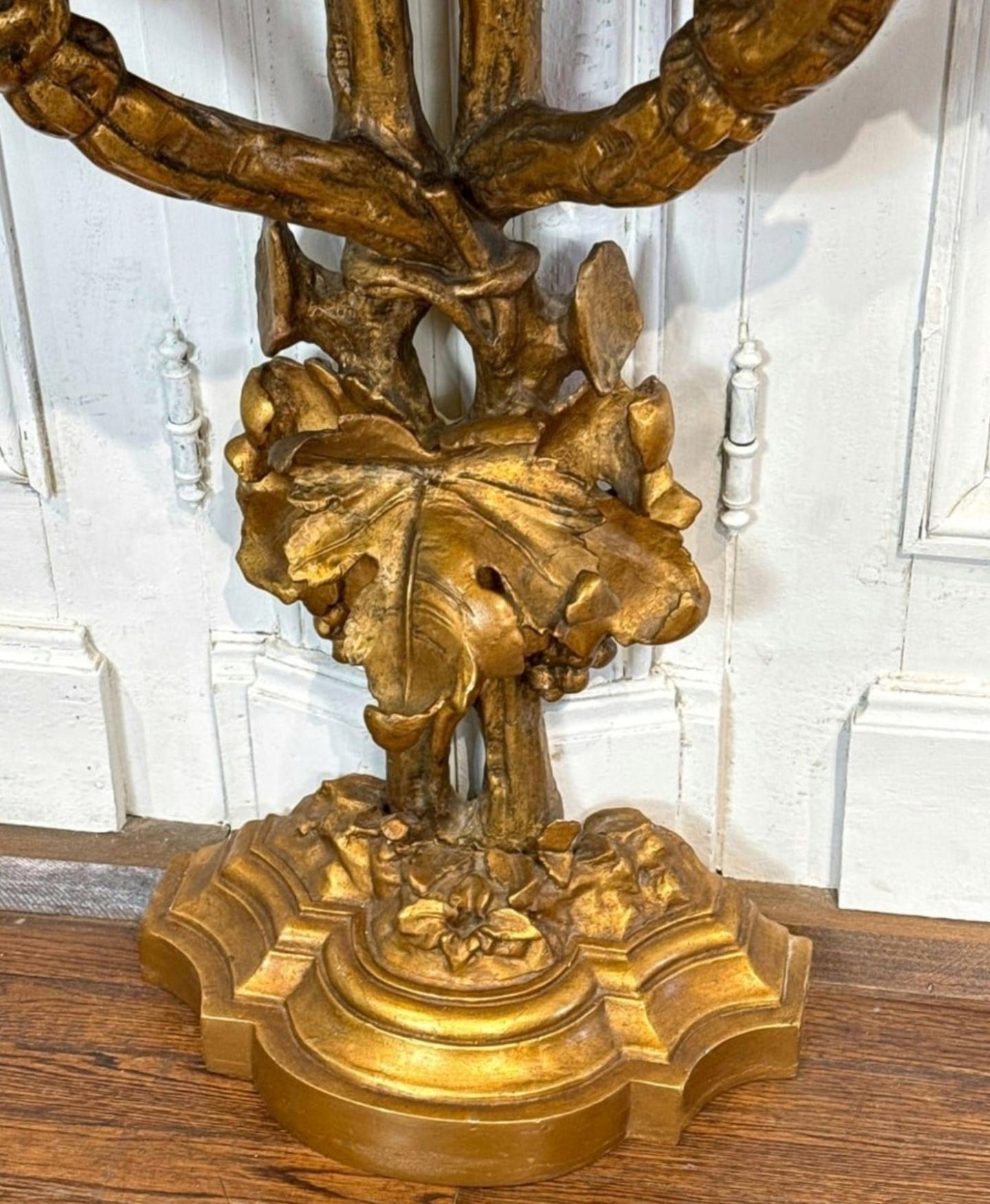 Antique Italian Rococo Revival Carved Giltwood Sculptural Console Table  For Sale 1