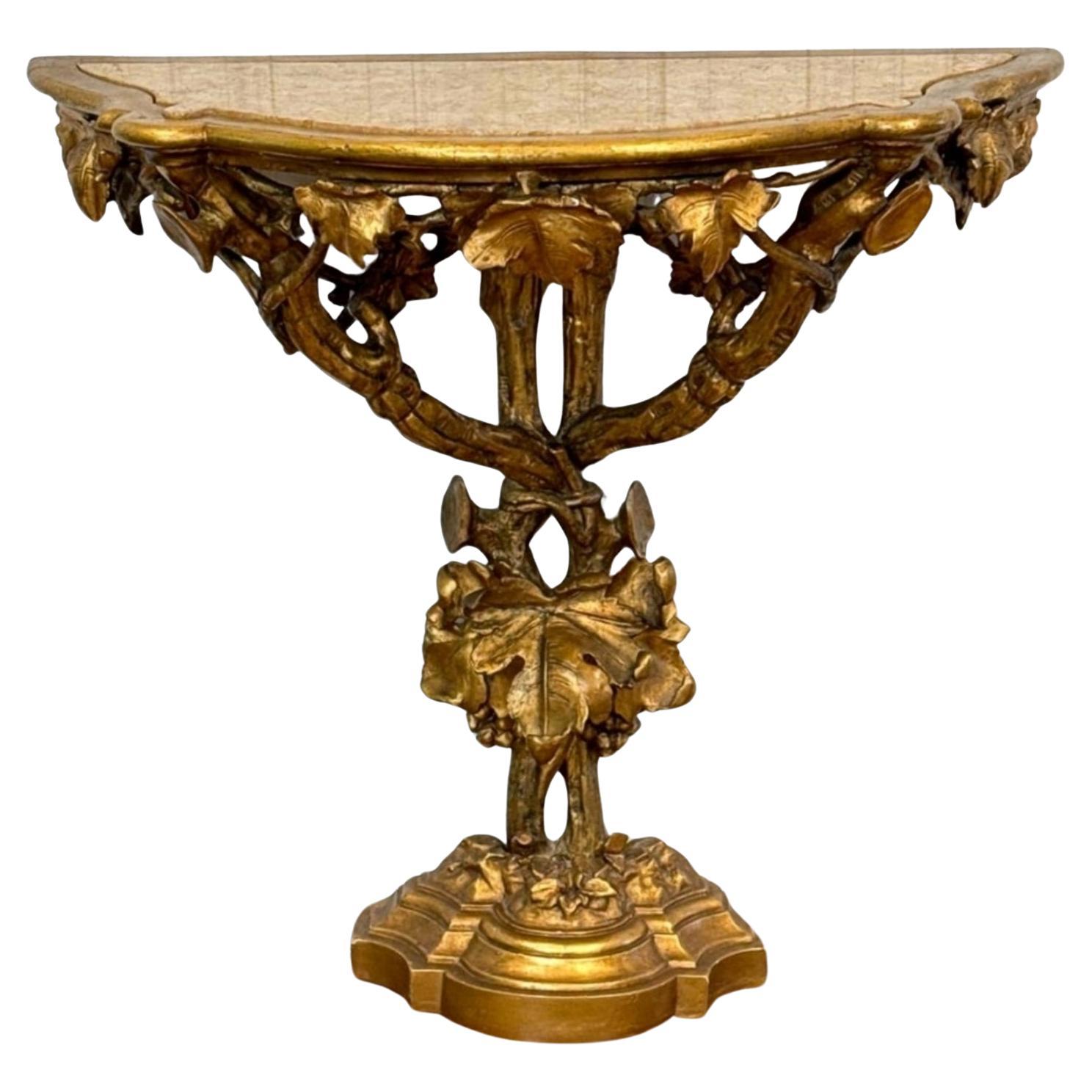 Antique Italian Rococo Revival Carved Giltwood Sculptural Console Table  For Sale