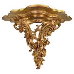 Antica mensola da parete in legno dorato in stile Rococò Revival italiano