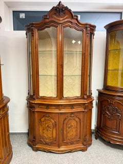 Antique Italian Rococo Revival Vitrine Cabinet with Curved Glass