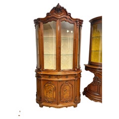 Antique Italian Rococo Revival Vitrine Cabinet with Curved Glass