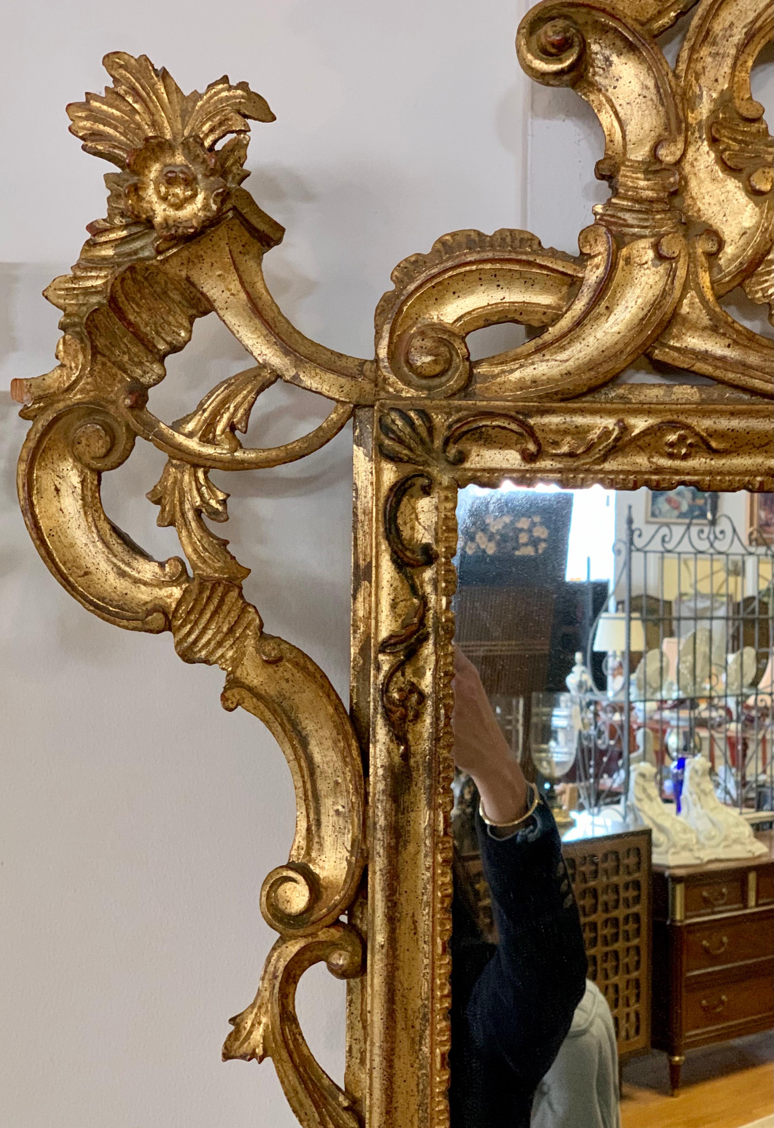 Antique Italian Rococo Style Carved and Gilded Giltwood Mirror 2