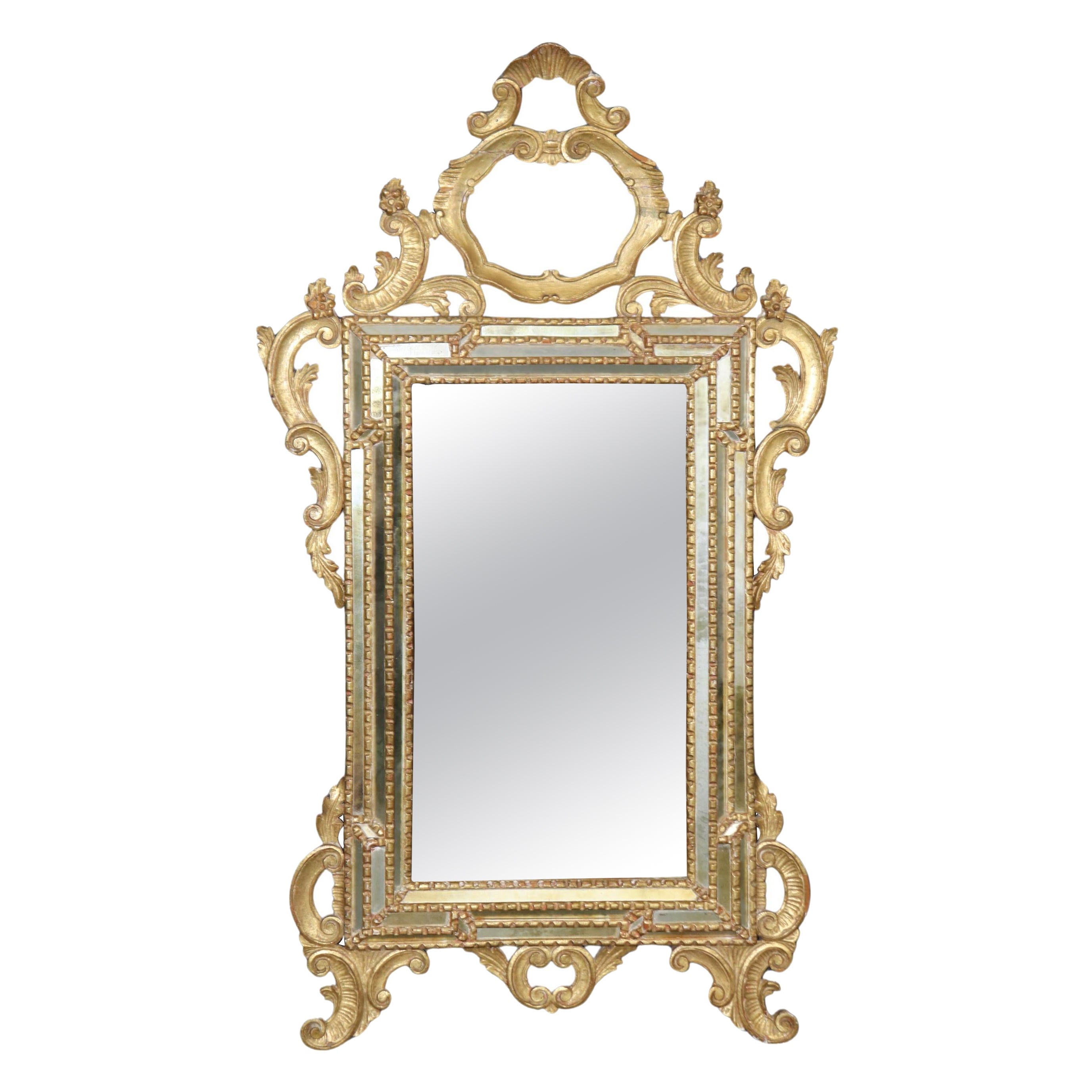 Antique Italian Rococo Style Carved Gold Gilt Mirror