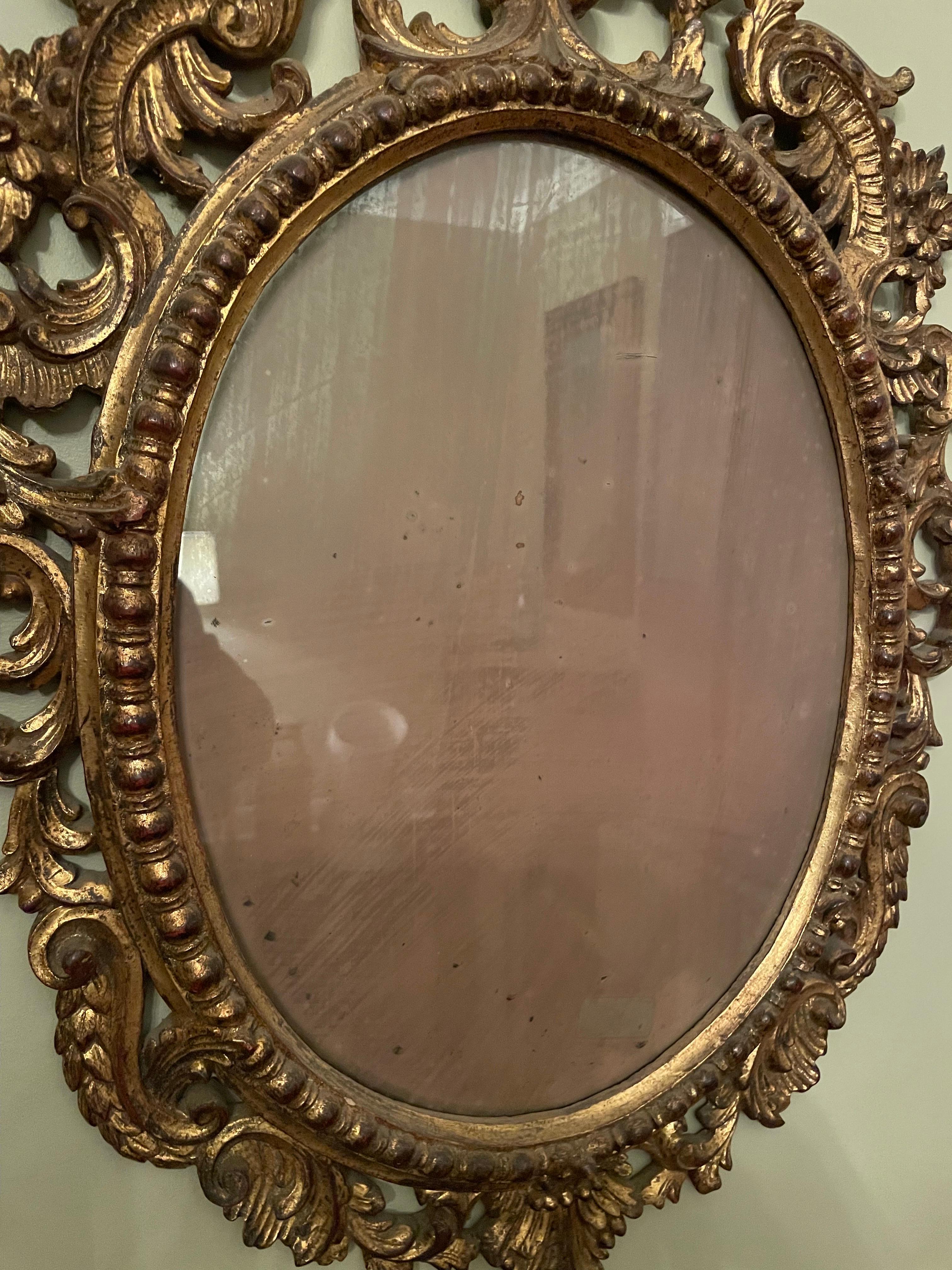 Specchio Antique Mirror Florentine in legno dorato in stile rococò italiano in vendita