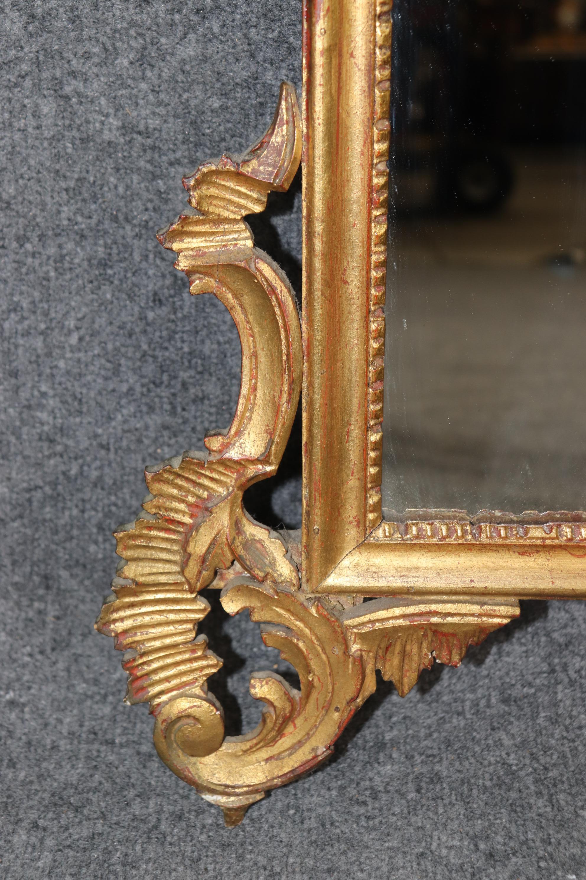 Antike italienische Rokoko-Stil Gold vergoldet geschnitzt Wand hängenden Spiegel im Angebot 1